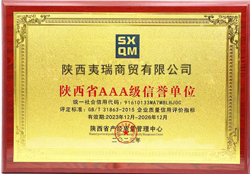 陕西省AAA级信誉单位